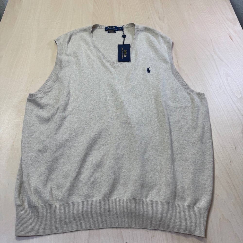 Polo Ralph Lauren Mens XXL Pima Cotton V-Neck Sweater‎ Vest Oatmeal Heather NWT